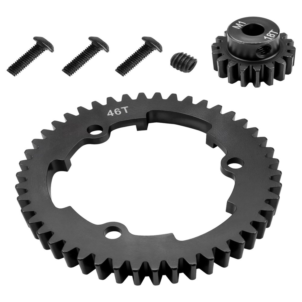 46T 1 Mod Hardened Steel Spur Gear 18T Motor Pinion Gear Compatible with 1/5 X-Maxx 1/7 XO-1 1/10 Maxx 1/10E-Revo 2.0 VXL, Replace 6447