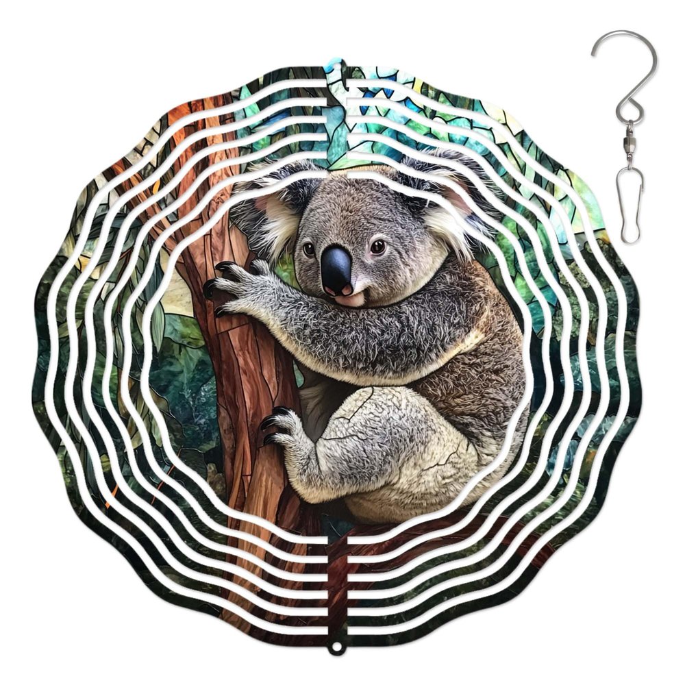 10-Inch Metal Wind Spinner 3D Koala on Tree Trunk Wind Spinner, Unique Metal Hanging Kinetic Wind Sculpture Ornament Gifts for Women Yard Art Garden Patio Lawn Indoor Outdoor Decor
