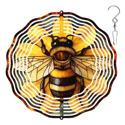 10-Inch Metal Wind Spinner 3D Honeybee on Yellow Flower Wind Spinner, Unique Metal Hanging Kinetic Wind Sculpture Ornament Gifts for Women Yard Art Garden Patio Lawn Indoor Outdoor Decor