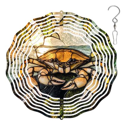 10-Inch Metal Wind Spinner Crab on Rocks 3D Marine Life Wind Spinner, Unique Metal Hanging Kinetic Wind Sculpture Ornament Gifts for Women Yard Art Garden Patio Lawn Indoor Outdoor Decor