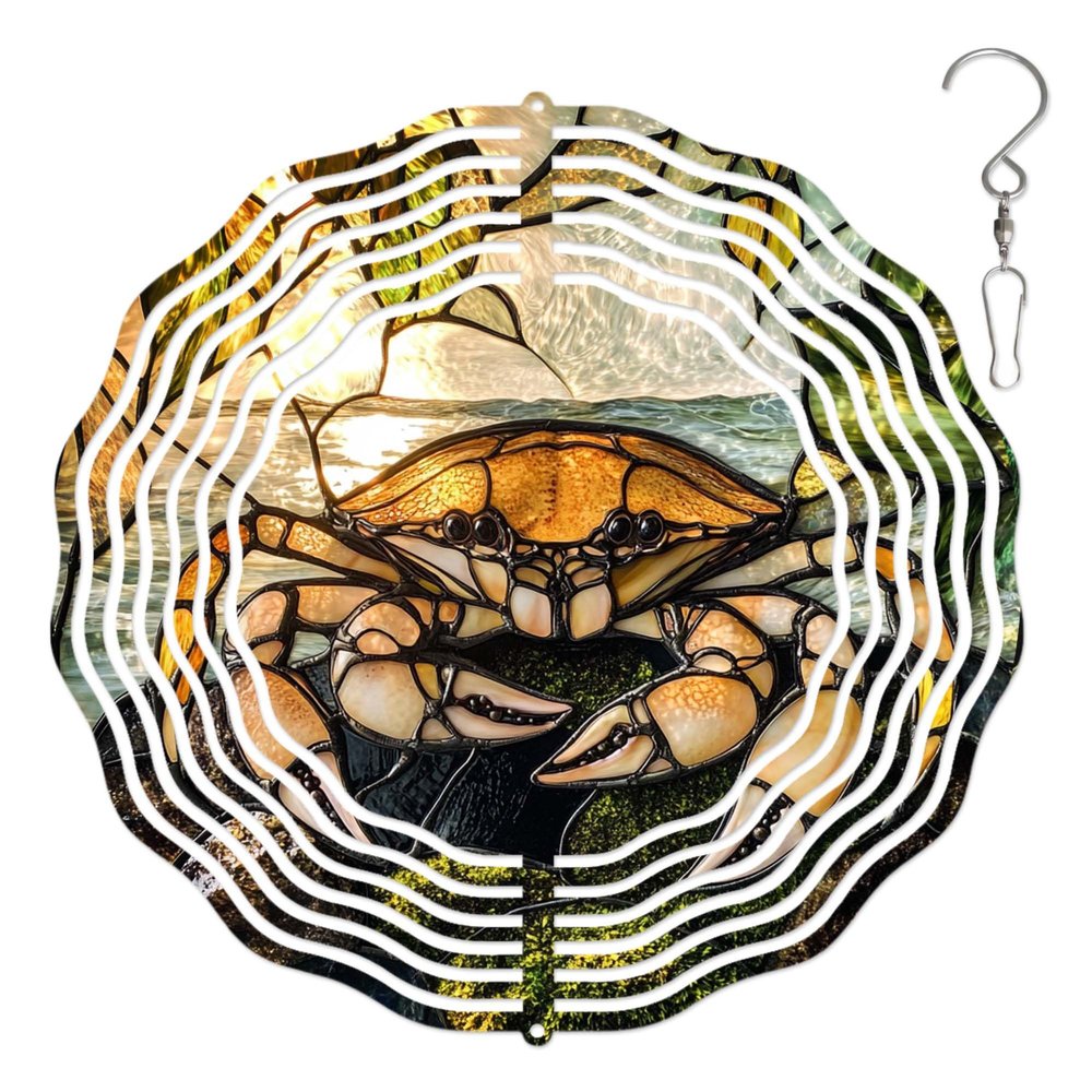 10-Inch Metal Wind Spinner Crab on Rocks 3D Marine Life Wind Spinner, Unique Metal Hanging Kinetic Wind Sculpture Ornament Gifts for Women Yard Art Garden Patio Lawn Indoor Outdoor Decor