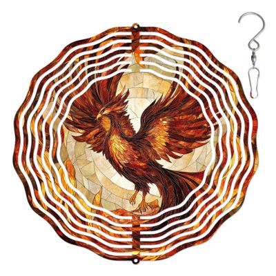 10-Inch Metal Wind Spinner Phoenix in Flames 3D Bird Wind Spinner, Unique Metal Hanging Kinetic Wind Sculpture Ornament Gifts for Women Yard Art Garden Patio Lawn Indoor Outdoor Decor