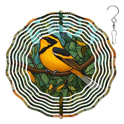 10-Inch Metal Wind Spinner Black-Throated Green Warbler 3D Bird Wind Spinner, Unique Metal Hanging Kinetic Wind Sculpture Ornament Gifts for Women Yard Art Garden Patio Lawn Indoor Outdoor Decor
