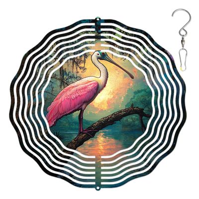 10-Inch Metal Wind Spinner Roseate Spoonbill 3D Bird Wind Spinner, Unique Metal Hanging Kinetic Wind Sculpture Ornament Gifts for Women Yard Art Garden Patio Lawn Indoor Outdoor Decor