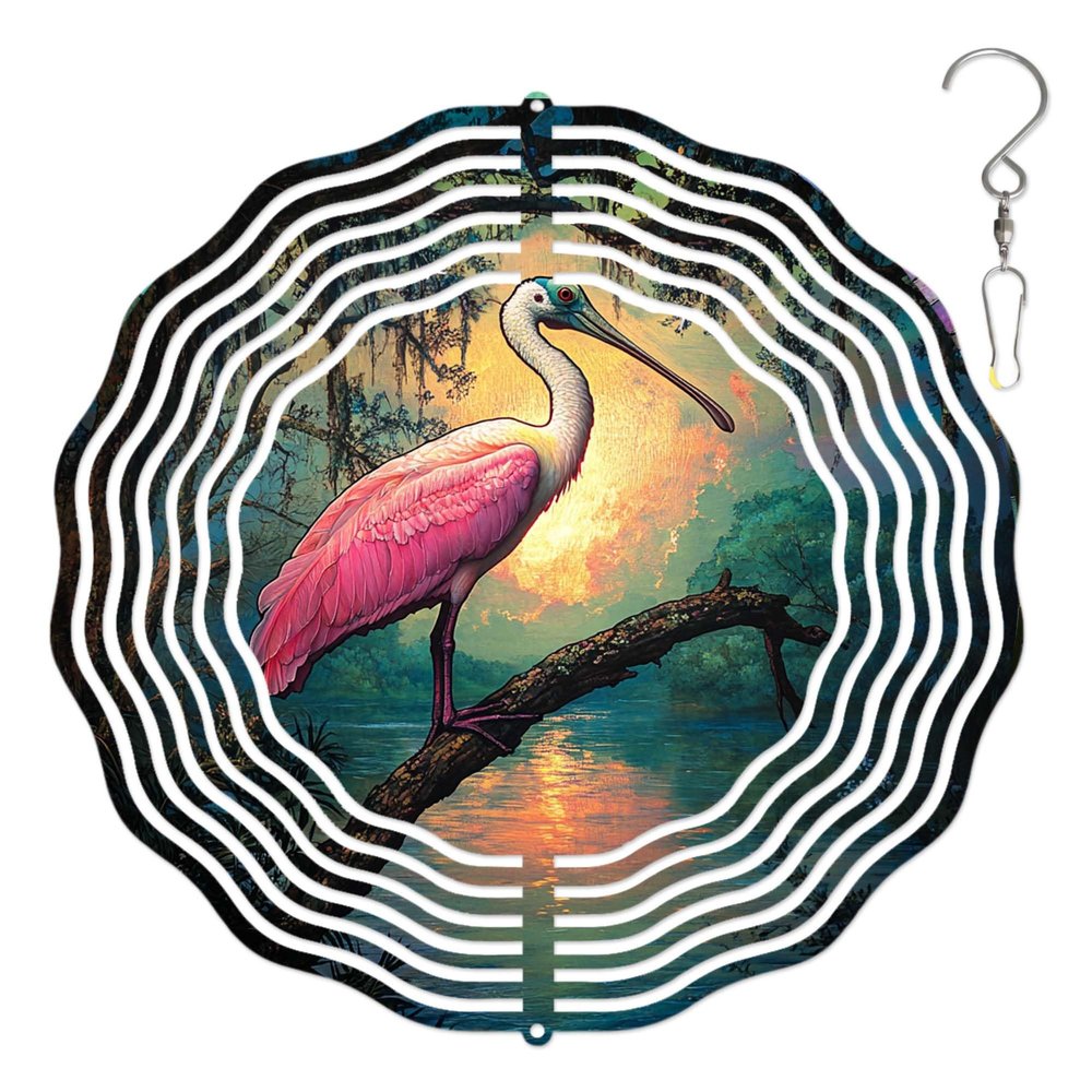 10-Inch Metal Wind Spinner Roseate Spoonbill 3D Bird Wind Spinner, Unique Metal Hanging Kinetic Wind Sculpture Ornament Gifts for Women Yard Art Garden Patio Lawn Indoor Outdoor Decor
