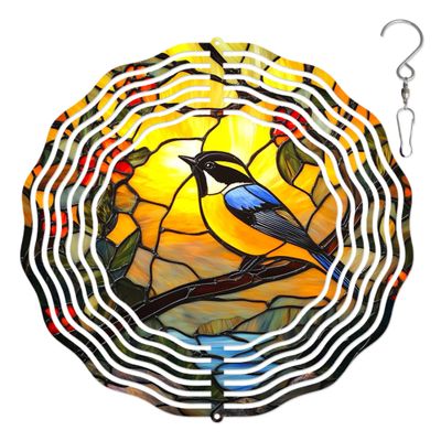 10-Inch Metal Wind Spinner Yellow Great Tit 3D Bird Wind Spinner, Unique Metal Hanging Kinetic Wind Sculpture Ornament Gifts for Women Yard Art Garden Patio Lawn Indoor Outdoor Decor