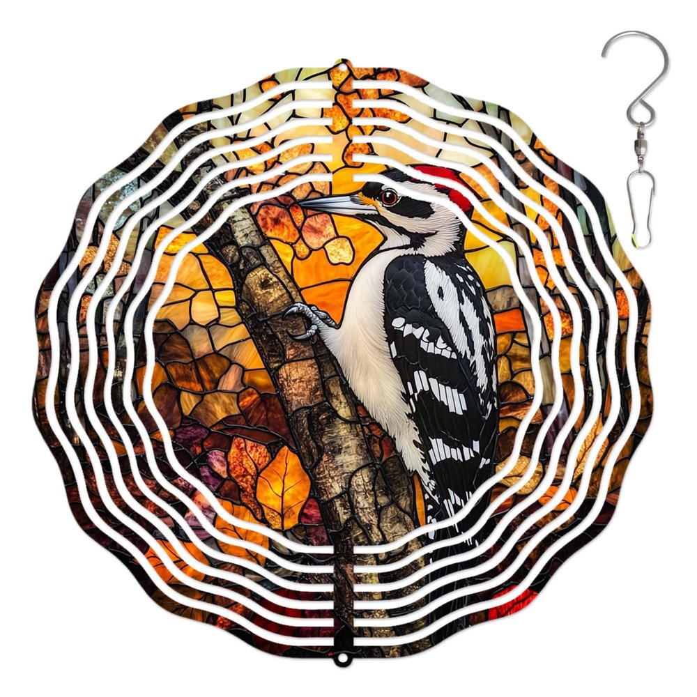 10-Inch Metal Wind Spinner Small Woodpecker 3D Bird Wind Spinner, Unique Metal Hanging Kinetic Wind Sculpture Ornament Gifts for Women Yard Art Garden Patio Lawn Indoor Outdoor Decor (1)