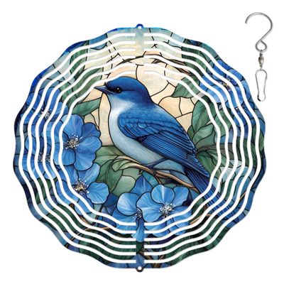 10-Inch Metal Wind Spinner Blue Jay 3D Bird Wind Spinner, Unique Metal Hanging Kinetic Wind Sculpture Ornament Gifts for Women Yard Art Garden Patio Lawn Indoor Outdoor Decor