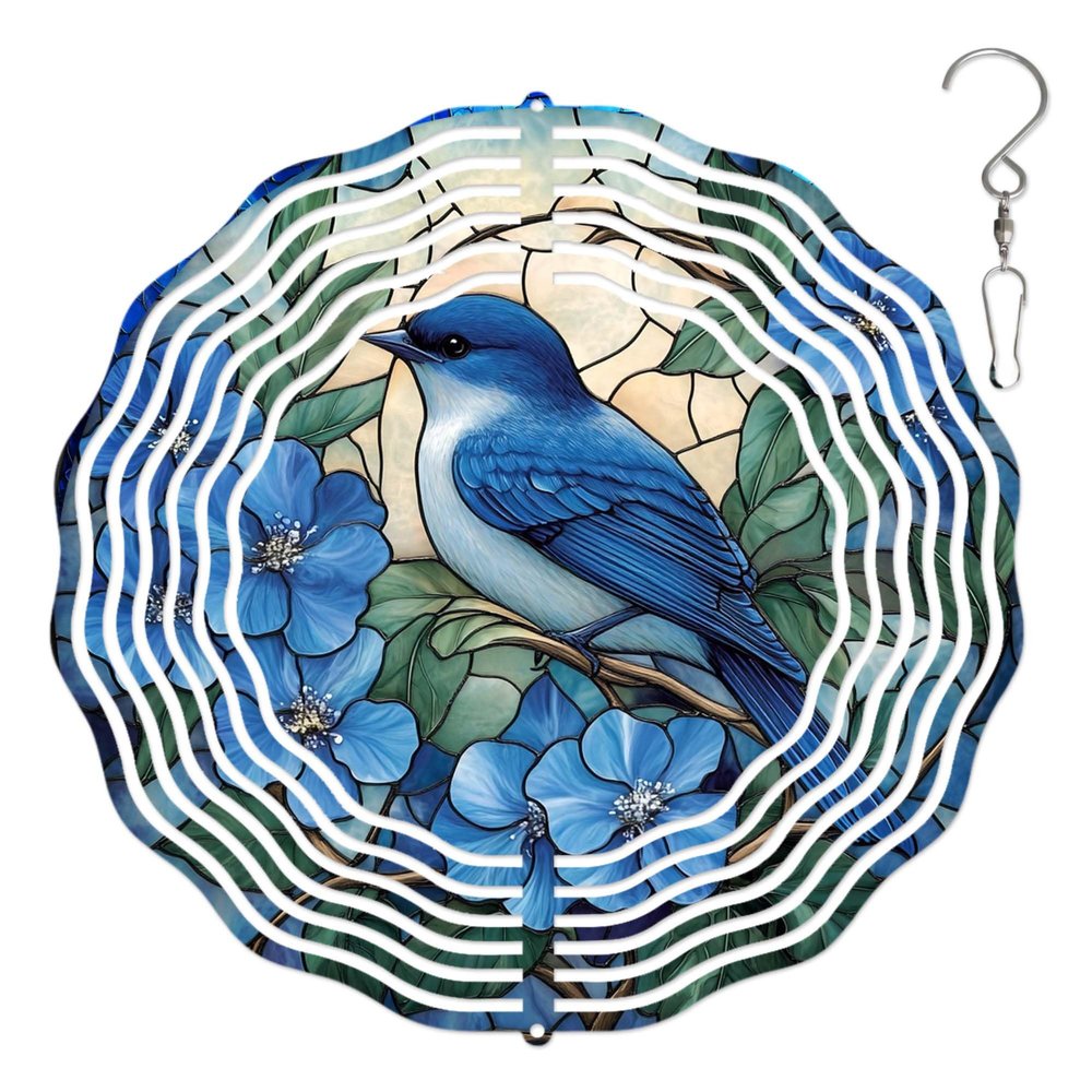 10-Inch Metal Wind Spinner Blue Jay 3D Bird Wind Spinner, Unique Metal Hanging Kinetic Wind Sculpture Ornament Gifts for Women Yard Art Garden Patio Lawn Indoor Outdoor Decor
