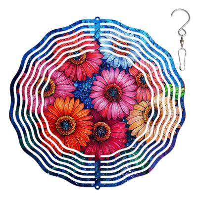 10-Inch Metal Wind Spinner Gerbera Daisies Flower 3D Floral Wind Spinner, Unique Metal Hanging Kinetic Wind Sculpture Ornament Gifts for Women Yard Art Garden Patio Lawn Indoor Outdoor Decor