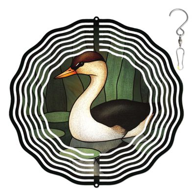 10-Inch Metal Wind Spinner Grebe Among Lily Pads 3D Wind Spinner, Unique Metal Hanging Kinetic Wind Sculpture Ornament Gifts for Women Yard Art Garden Patio Lawn Indoor Outdoor Decor