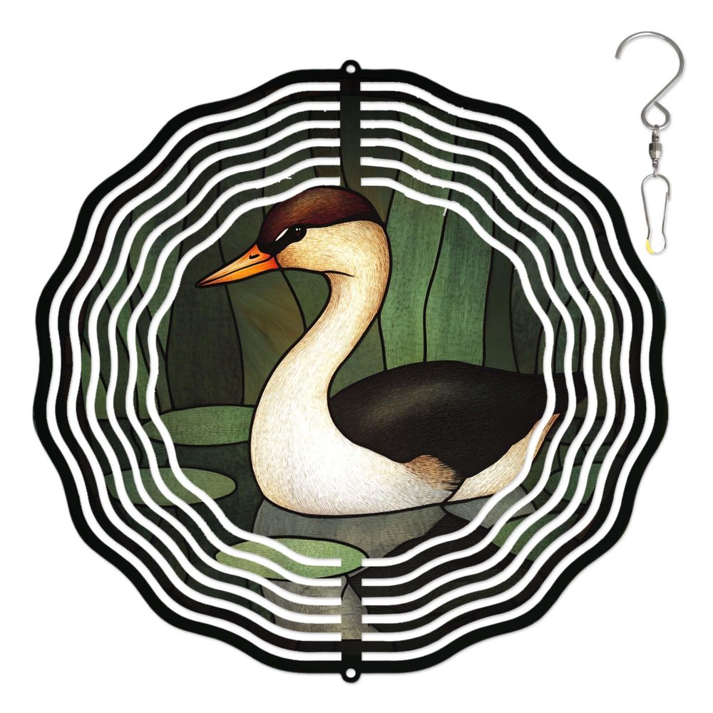 10-Inch Metal Wind Spinner Grebe Among Lily Pads 3D Wind Spinner, Unique Metal Hanging Kinetic Wind Sculpture Ornament Gifts for Women Yard Art Garden Patio Lawn Indoor Outdoor Decor