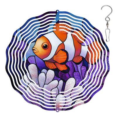 10-Inch Metal Wind Spinner Clownfish 3D Marine Life Wind Spinner, Unique Metal Hanging Kinetic Wind Sculpture Ornament Gifts for Women Yard Art Garden Patio Lawn Indoor Outdoor Decor (1)