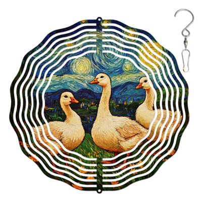 10-Inch Metal Wind Spinner Three White Geese 3D Animal Wind Spinner, Unique Metal Hanging Kinetic Wind Sculpture Ornament Gifts for Women Yard Art Garden Patio Lawn Indoor Outdoor Decor