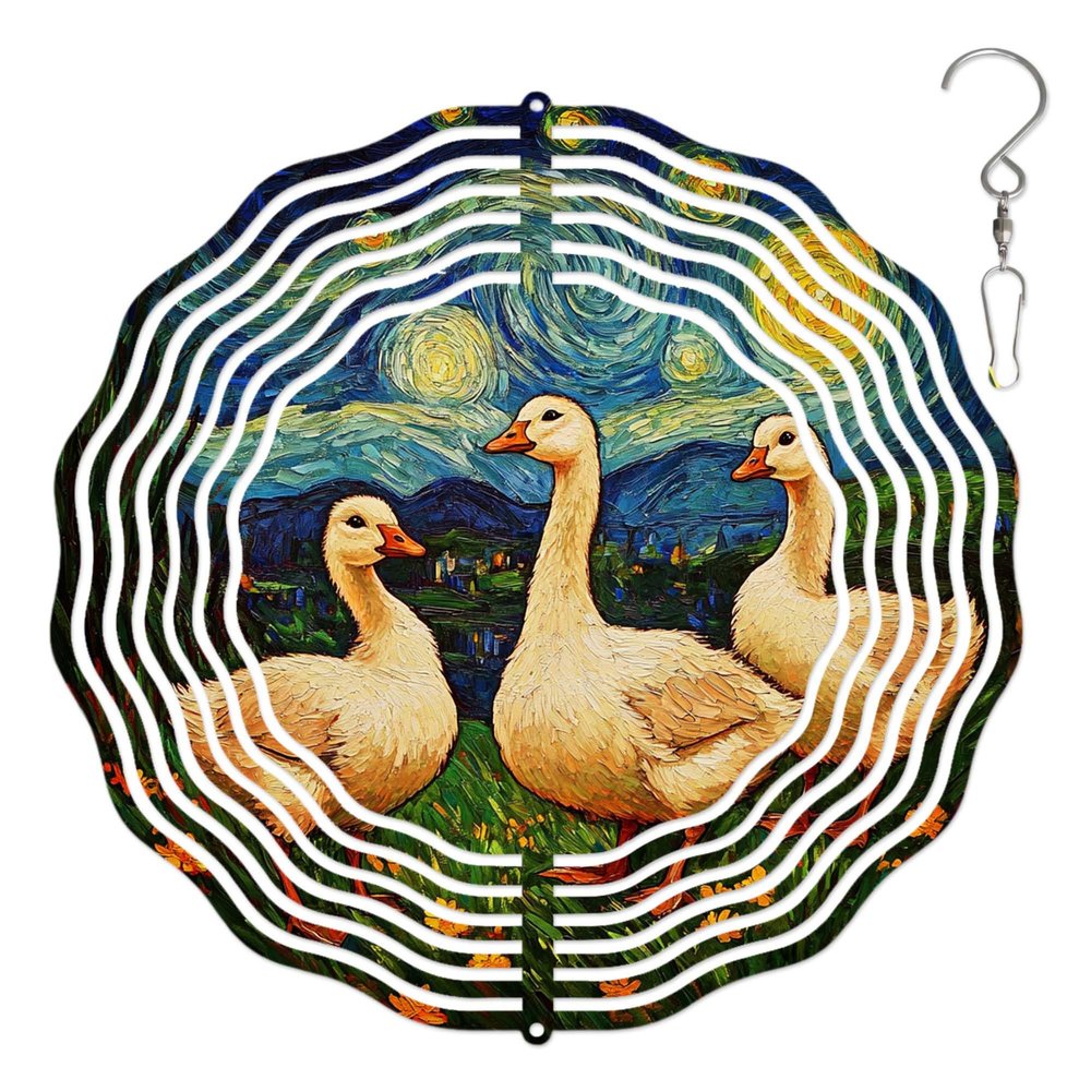 10-Inch Metal Wind Spinner Three White Geese 3D Animal Wind Spinner, Unique Metal Hanging Kinetic Wind Sculpture Ornament Gifts for Women Yard Art Garden Patio Lawn Indoor Outdoor Decor