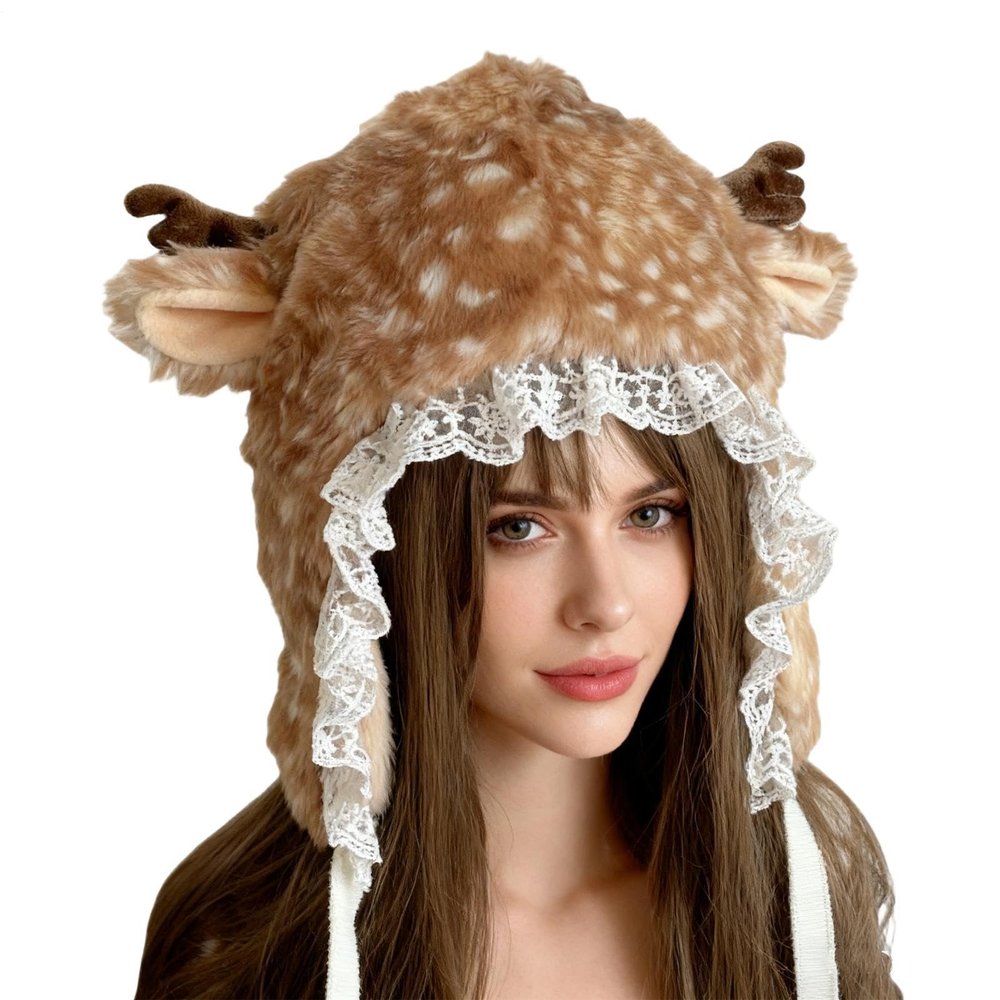 Animal Hats for Adults - Antler Print Cosplay Accessories - Super Soft Warm Hat for Daily Wear Winter Birthday