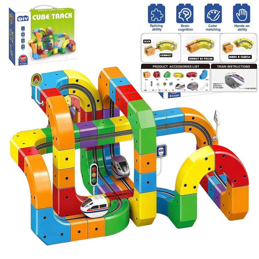 Magical Track Car Toys,Flexible Car Track Magical Train Set,DIY Race Car Track Building Kits with Train and Traffic Signs,for 4-8 Year Old Boy Toys Boys Girls Birthday Party Gifts (118-PCS)