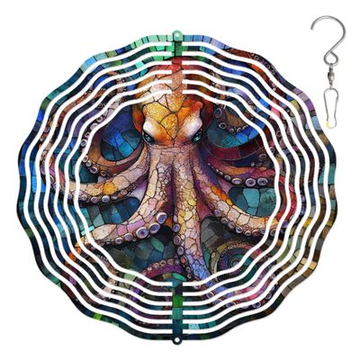 10-Inch Metal Wind Spinner Octopus 3D Marine Life Wind Spinner, Unique Metal Hanging Kinetic Wind Sculpture Ornament Gifts for Women Yard Art Garden Patio Lawn Indoor Outdoor Decor