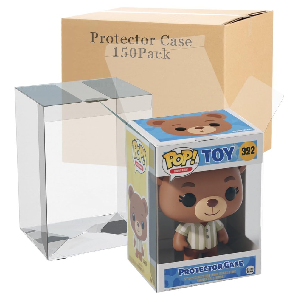 150 Pack Clear Protectors Case Compatible with Funko Pop Protector Case for 4 Inch Figures Collectibles Heavy Duty Crystal Plastic Protector Cases with Protective Film Locking Tabs Auto-Lock Bottom