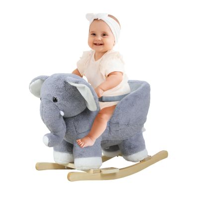 Maixhae Baby Rocking Horse, Elephant Rocking-Horse for Toddlers 1-3, Plush Rocking Animal with Music & Safety Belt, Wooden Base Baby Rocker Chair, First Birthday Gift for Babies Gray Elephant