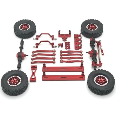 for WPL 1/16 C64 RC Car Parts Metal Upgraded Pedal Wheel Hub Pull Rod Suspension Frame Rudder Base Set(Red)