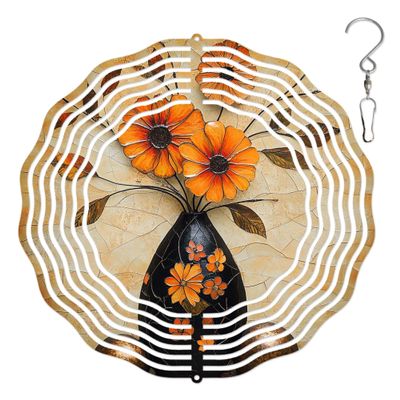 10-Inch Metal Wind Spinner Black-Eyed Susan in Vase 3D Floral Wind Spinner, Unique Metal Hanging Kinetic Wind Sculpture Ornament Gifts for Women Yard Art Garden Patio Lawn Indoor Outdoor Decor