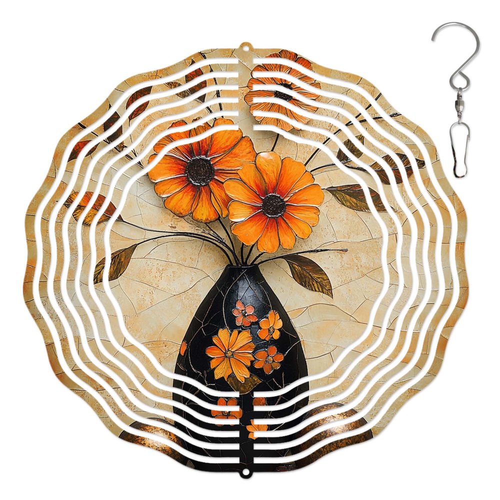 10-Inch Metal Wind Spinner Black-Eyed Susan in Vase 3D Floral Wind Spinner, Unique Metal Hanging Kinetic Wind Sculpture Ornament Gifts for Women Yard Art Garden Patio Lawn Indoor Outdoor Decor