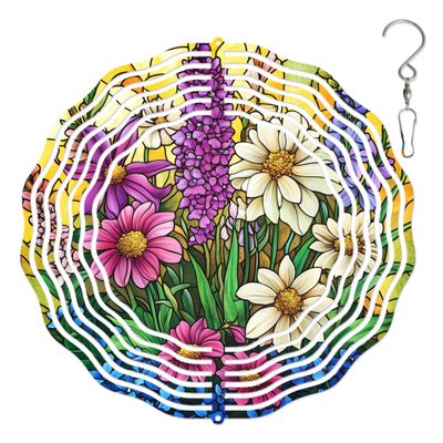 10-Inch Metal Wind Spinner Colorful Flowers in Bloom 3D Floral Wind Spinner, Unique Metal Hanging Kinetic Wind Sculpture Ornament Gifts for Women Yard Art Garden Patio Lawn Indoor Outdoor Decor
