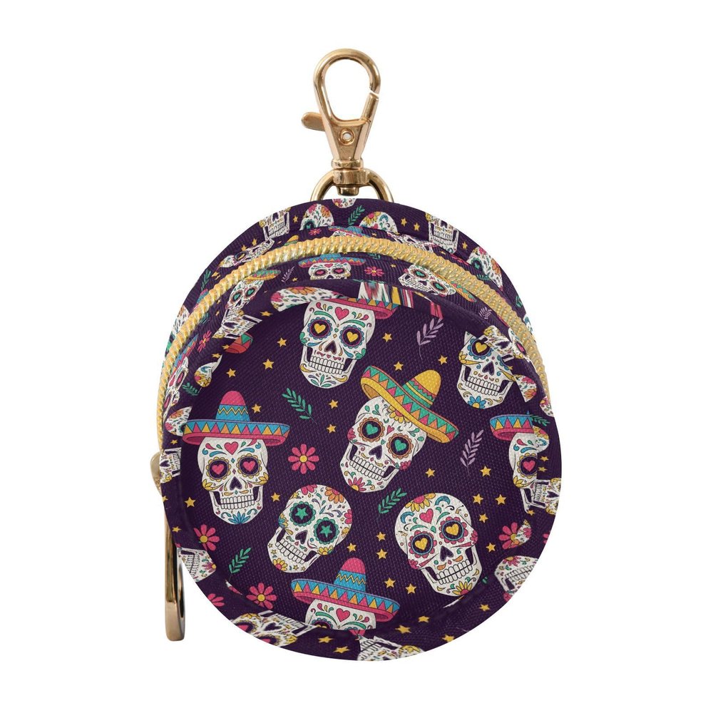 Mexican Skull Flowers Purple Print Pacifier Holder Case for Diaper Bag Portable Travel Pacifier Storage Case with Clip Pacifier Cover Pouch Bag for Baby Girls Boys Outdoor Purse