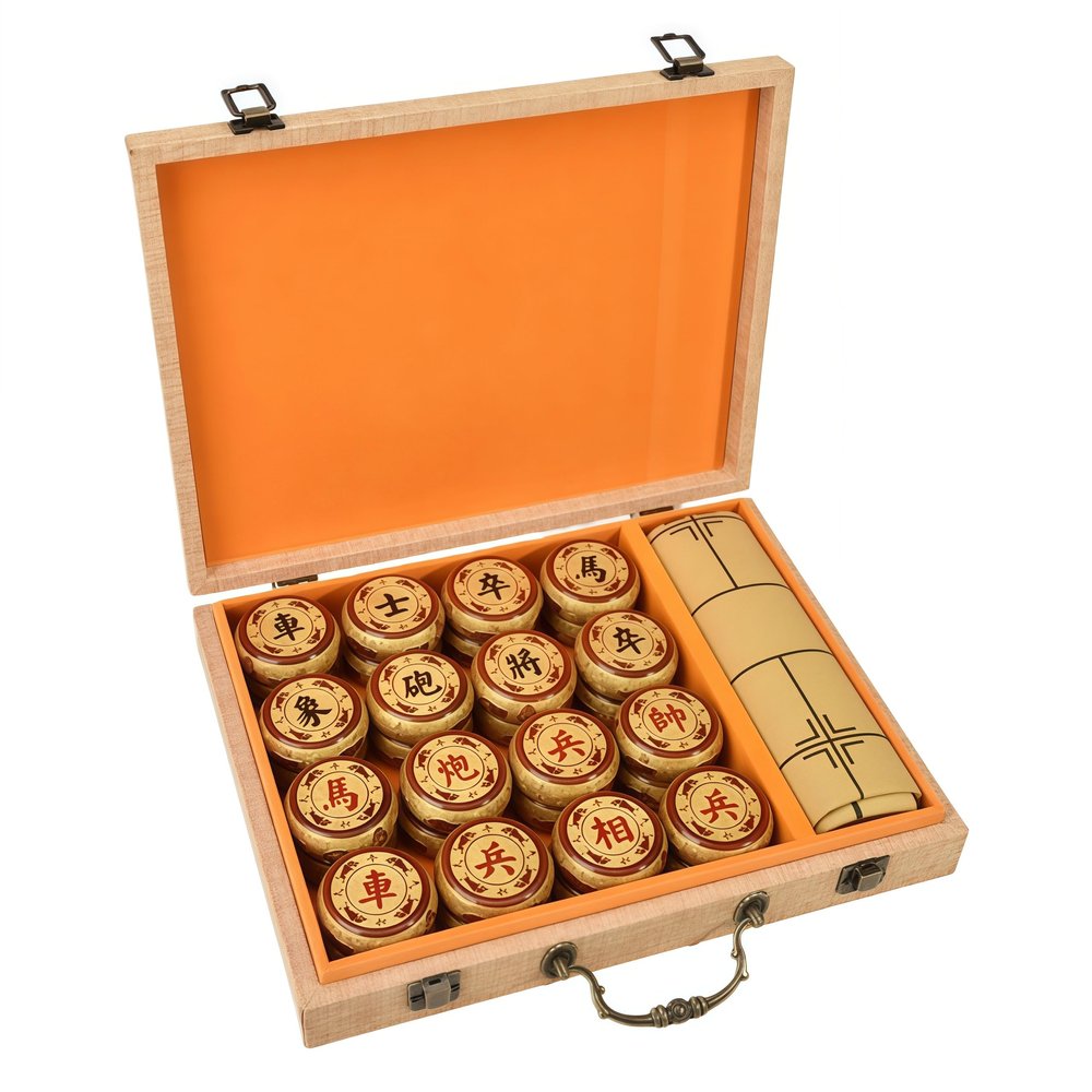 Natural Wood Chinese Chess, Xiangqi Gift Set - Travel Games Sets with Board Games Gift, Xiang Qi Game & Pieces, Chinese Decor & Gifts, Chinese New Year Decor (Large)