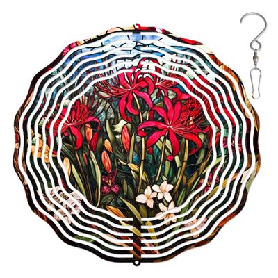 10-Inch Metal Wind Spinner Spider Lilies Flower 3D Floral Wind Spinner, Unique Metal Hanging Kinetic Wind Sculpture Ornament Gifts for Women Yard Art Garden Patio Lawn Indoor Outdoor Decor