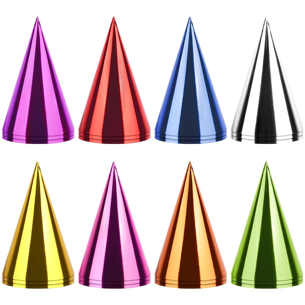 Atiloy 24PCS Colorful Birthday Party Hats Mini Party Hats for Adults Small Metallic Foil Cone Hat for Birthday Carnival Party Supplies, Accessories