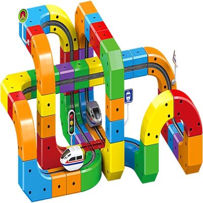 Magical Track Car Toys,DIY Race Car Track Building Kits with Train and Traffic Signs,for 4-10 Year Old Boys Girls Christmas Birthday Party Gifts 2 car(123pcs)