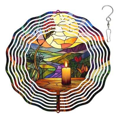 10-Inch Metal Wind Spinner Lit Candle Under Glowing Moon 3D Wind Spinner, Unique Metal Hanging Kinetic Wind Sculpture Ornament Gifts for Women Yard Art Garden Patio Lawn Indoor Outdoor Decor