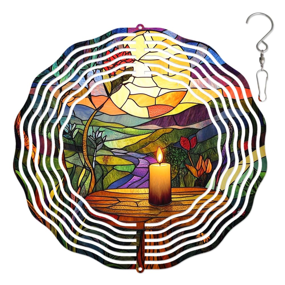 10-Inch Metal Wind Spinner Lit Candle Under Glowing Moon 3D Wind Spinner, Unique Metal Hanging Kinetic Wind Sculpture Ornament Gifts for Women Yard Art Garden Patio Lawn Indoor Outdoor Decor