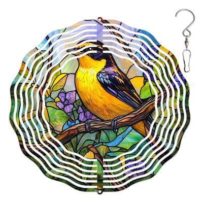 10-Inch Metal Wind Spinner Black-and-Yellow Grosbeak 3D Bird Wind Spinner, Unique Metal Hanging Kinetic Wind Sculpture Ornament Gifts for Women Yard Art Garden Patio Lawn Indoor Outdoor Decor