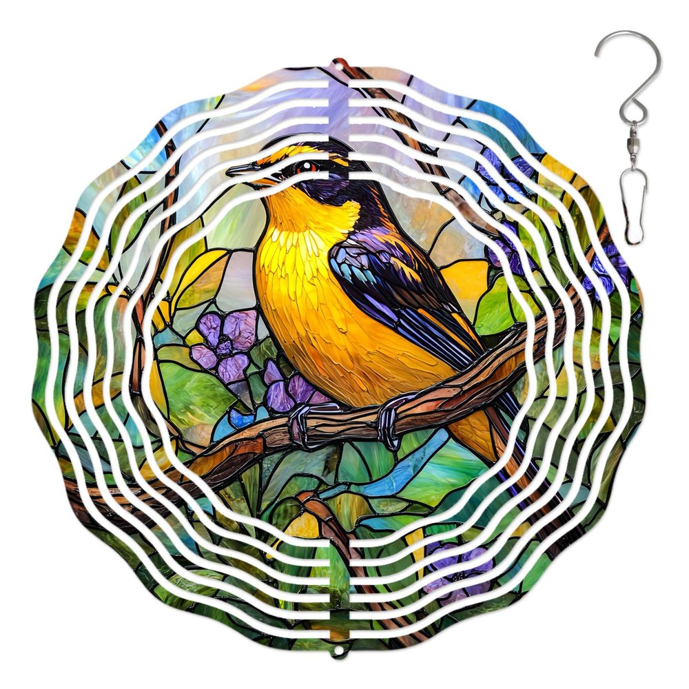10-Inch Metal Wind Spinner Black-and-Yellow Grosbeak 3D Bird Wind Spinner, Unique Metal Hanging Kinetic Wind Sculpture Ornament Gifts for Women Yard Art Garden Patio Lawn Indoor Outdoor Decor