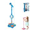 Kids Microphone with Stand with LED Lights, Adjustable Height & Music Effects for Birthday Party, Home Karaoke (Blue)