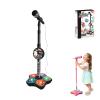 Kids Microphone with Stand with LED Lights, Adjustable Height & Music Effects for Birthday Party, Home Karaoke (Black)