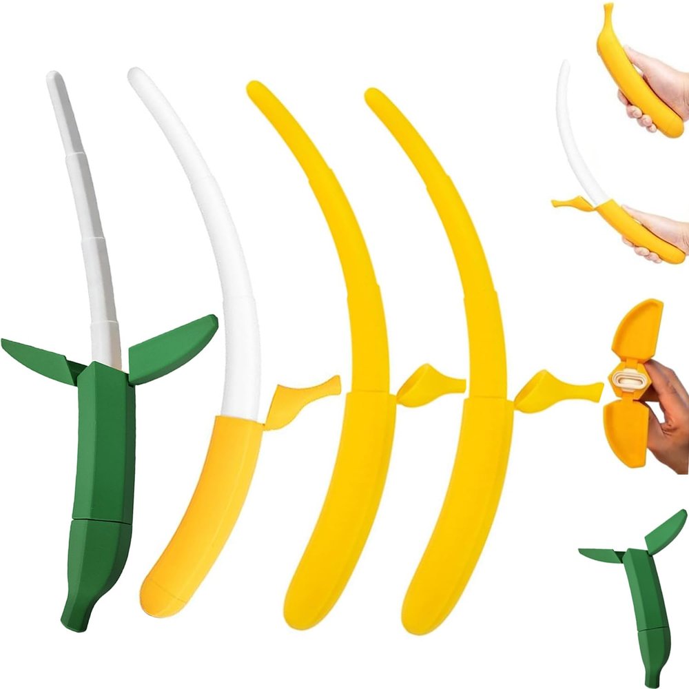 3D Printed Banana Sword, Retractable Plastic Banana Sword, Funny Bananas Shaped Wand, Bananas Prop Swords Toy, for Role-Playing, Stress Relief (4pcs, C)