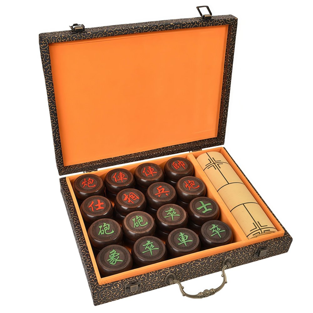 Natural Wood Chinese Chess, Xiangqi Gift Set - Travel Games Sets with Board Games Gift, Xiang Qi Game & Pieces, Chinese Decor & Gifts, Chinese New Year Decor (Large)