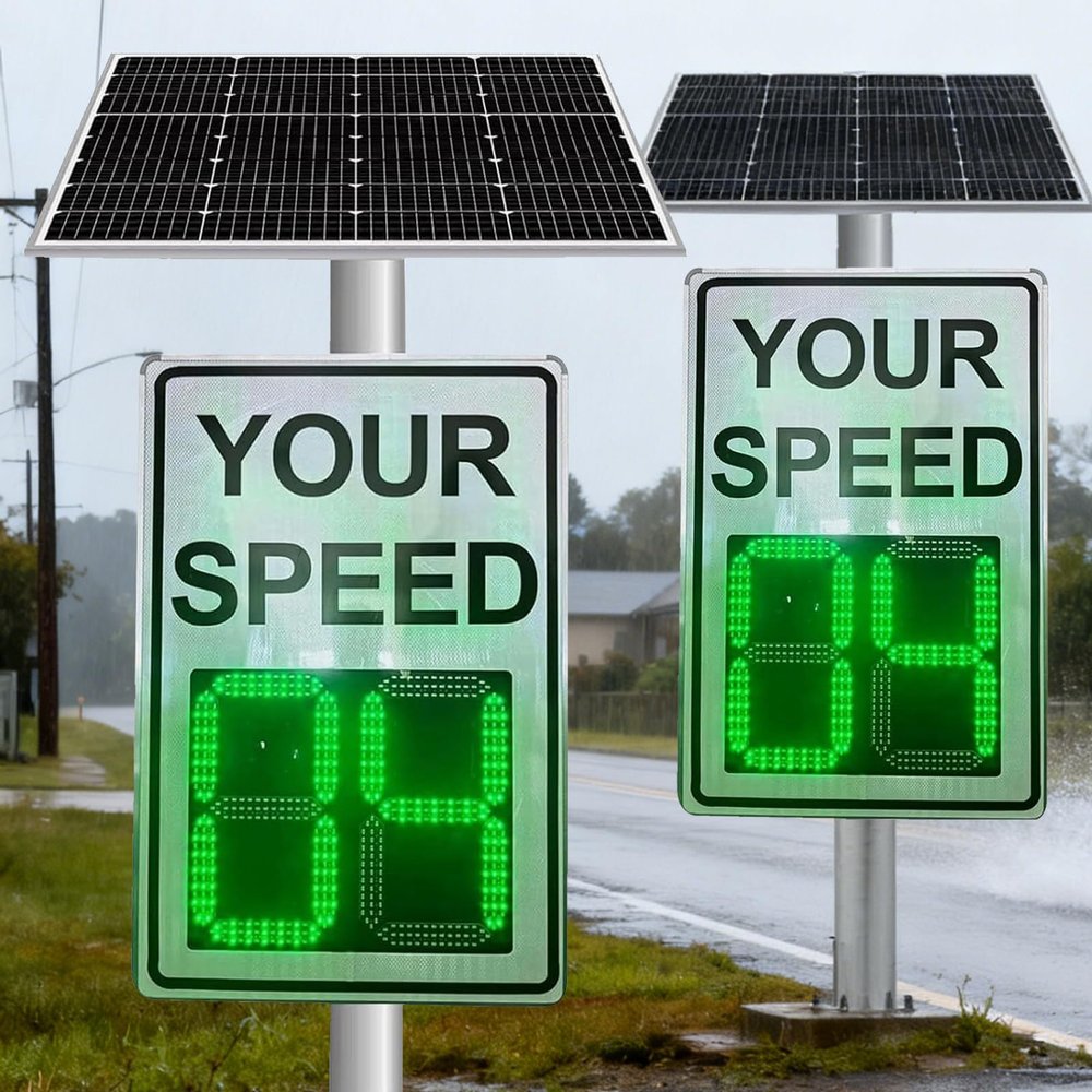 23.635.4in Solar Powered Feedback Speed Limit Sign, LED Display Road Warning Board Traffic Sign, Aluminum Weatherproof, for Streets Roads Schools Parking Lots White