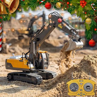 Mudsterz Construction Rc Set of 4, Command The Site, Conquer The Dirt, Rechargeable 2.4ghz Remote Control Construction Vehicles with Cool LED Lights, Metal Parts, Real Sounds(A * 1)