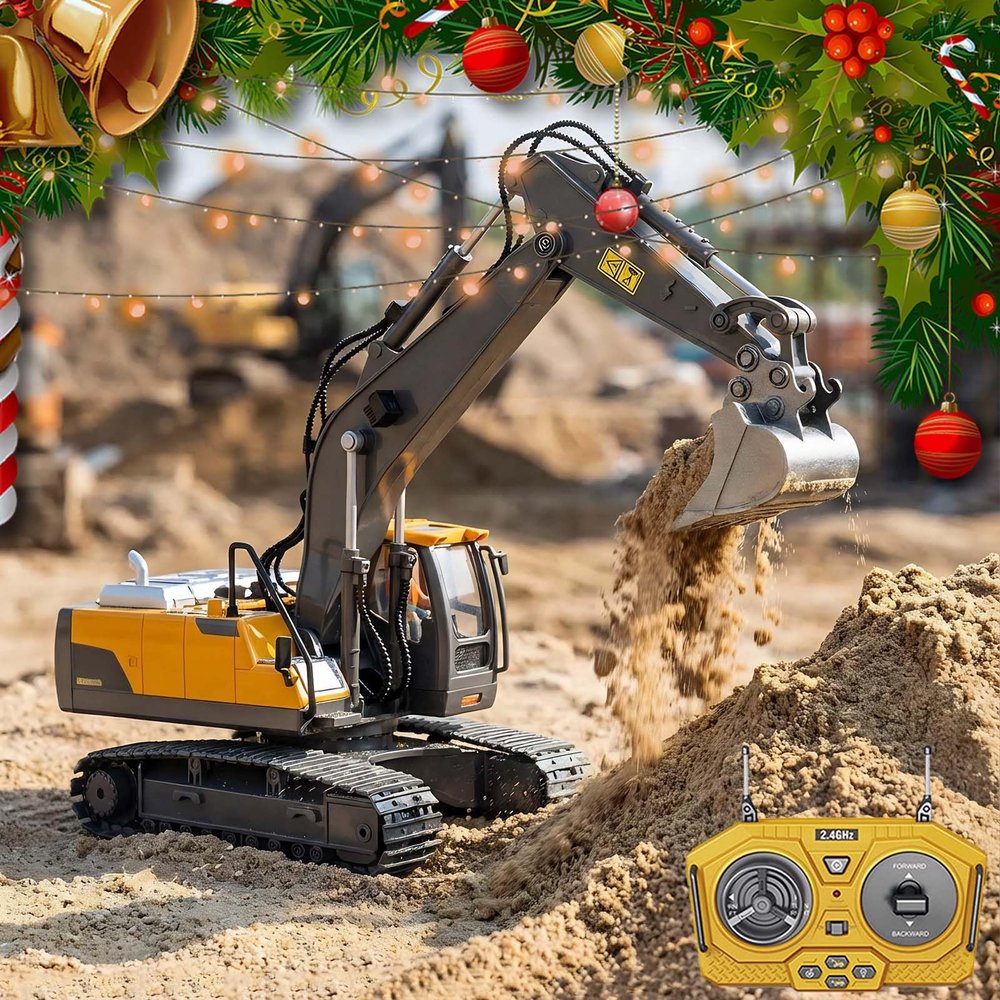 Mudsterz Construction Rc Set of 4, Command The Site, Conquer The Dirt, Rechargeable 2.4ghz Remote Control Construction Vehicles with Cool LED Lights, Metal Parts, Real Sounds(A * 1)