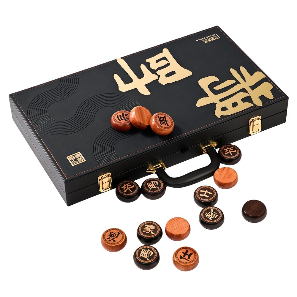Natural Wood Chinese Chess, Xiangqi Gift Set - Travel Games Sets with Board Games Gift, Xiang Qi Game & Pieces, Chinese Decor & Gifts, Chinese New Year Decor (Small)