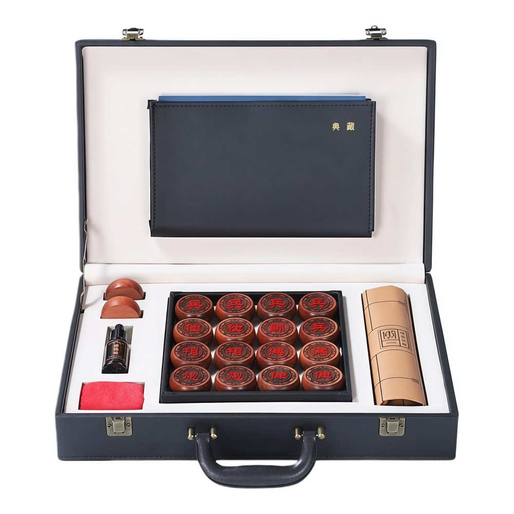 Natural Wood Chinese Chess, Xiangqi Gift Set - Travel Games Sets with Board Games Gift, Xiang Qi Game & Pieces, Chinese Decor & Gifts, Chinese New Year Decor (Burmese Padauk)