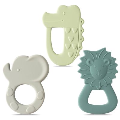 2ooya 3Pcs Silicone Teething Toys for Babies Elephant Lion BPA Free Soft Teether Infant Sore Gums Pain Food Grade Silicone Teething Relief Chew Toy for Toddler Baby Shower Newborn 6-12 Months Birthday
