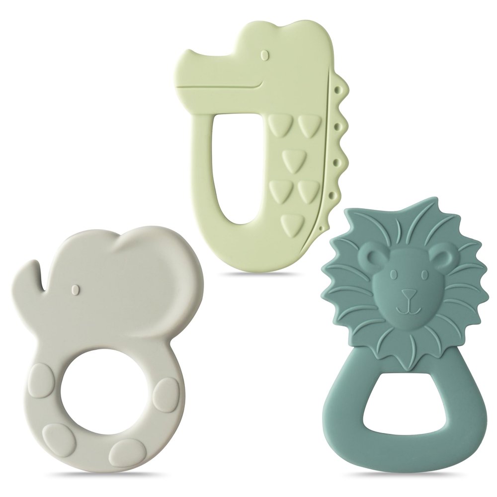 2ooya 3Pcs Silicone Teething Toys for Babies Elephant Lion BPA Free Soft Teether Infant Sore Gums Pain Food Grade Silicone Teething Relief Chew Toy for Toddler Baby Shower Newborn 6-12 Months Birthday