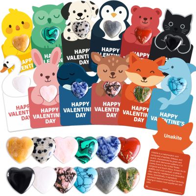 24 Pack Bulk Valentines Day Gifts for Kids, Gem Valentines Day Cards, Heart Shaped Valentine Gemstones Crystal Rocks for School Boys Girls Classroom Gifts Exchange, Party Favors, Goodie Bag Fillers