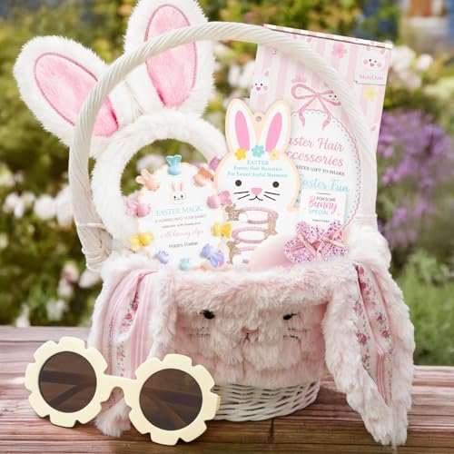 Easter Basket Stuffers - Easter Gifts for Kids - Hair Accessories Set with Plush Ear Headband Hair Ties Clips Sunglasses - Kid Unique Bunny Gift ideas Fillers for Girls Toddler Baby 1-3 3-5 5-7 6-8